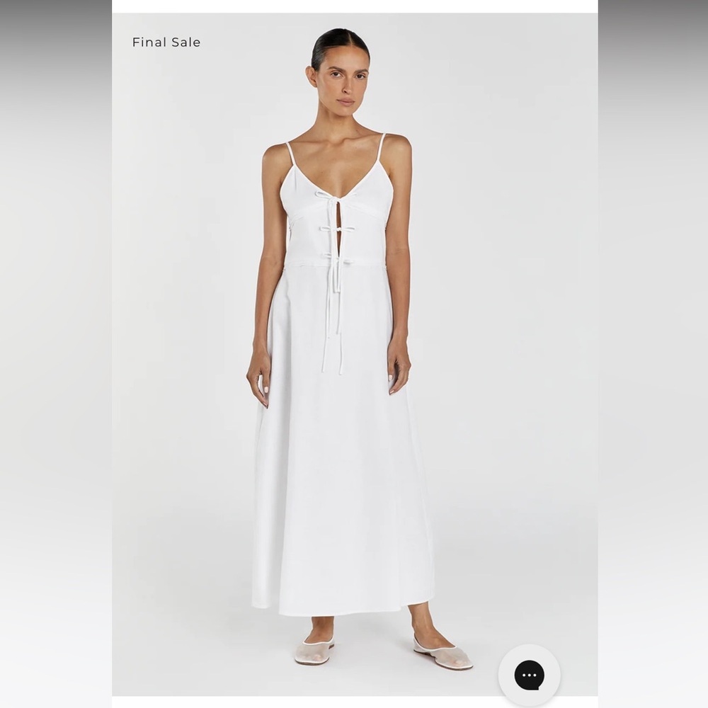 MIMI WHITE LINEN MIDI DRESS - 6 / WHITE